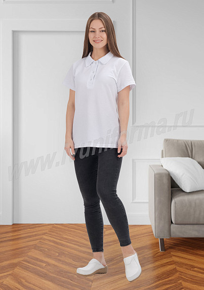 Рубашка - поло белая женская (короткий рукав)